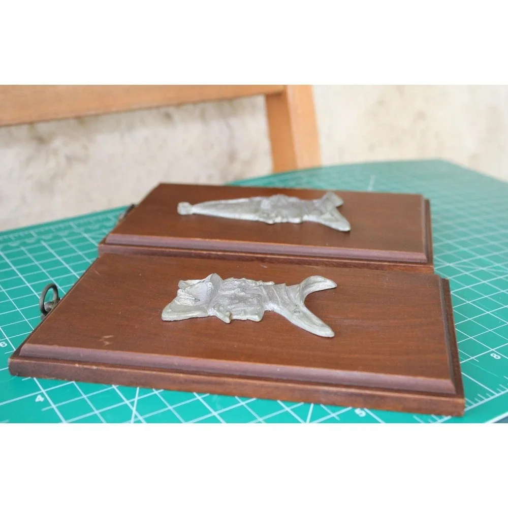 Hessian Revolutionary War Soldier Pewter Relief Wood Wall Plaques